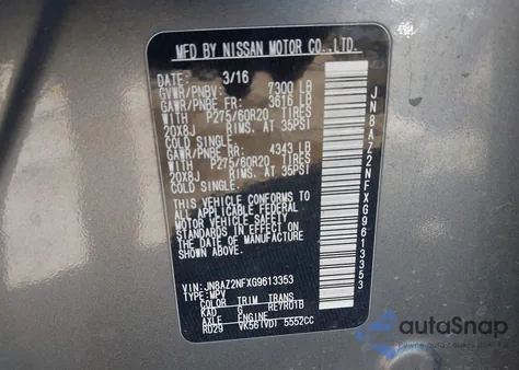 2016 Infiniti Qx80 from USA, damaged, VIN JN8AZ2NFXG9613353